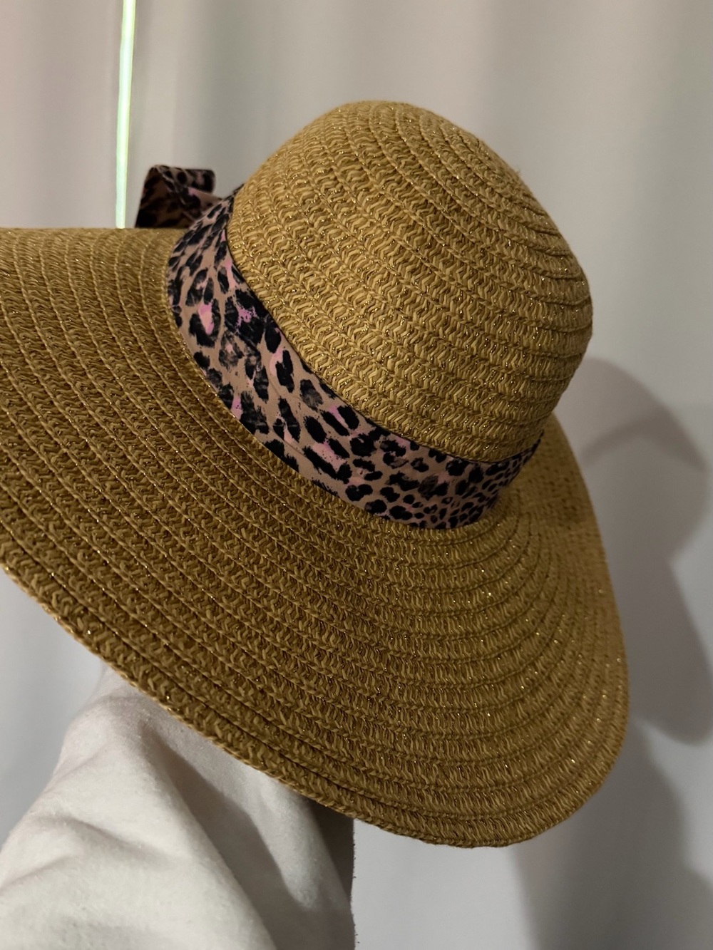 Women’s Straw Sun Hat with Leopard Band - Tan